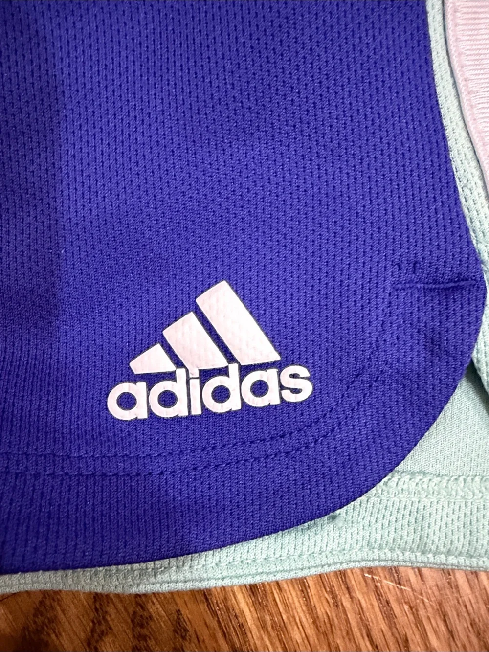 Girl’s Adidas Shorts. Size 3T. Excellent Condition. Purple and Mint Color.